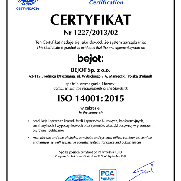 Certificate ISO 14001